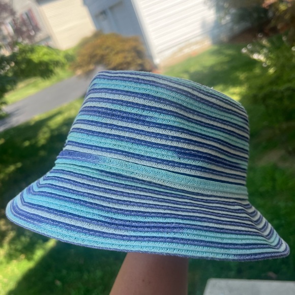 100% Paper Floppy Tie Summer Hat Blue/Baby Blue/White Versatile Garden Bucket - Picture 3 of 13